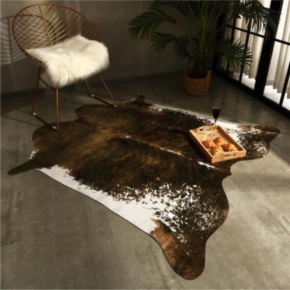 Cow Hide Rug 4.6x5.2ft Area Rug Faux Cowhide Rug Traditional Animal Rug CowPrint - Picture 4 of 4